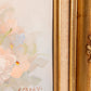 Horizontal Peachy Pink Light Blue Floral Painting w/ Ornate Gold Frame