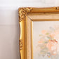 Horizontal Peachy Pink Light Blue Floral Painting w/ Ornate Gold Frame