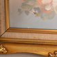 Horizontal Peachy Pink Light Blue Floral Painting w/ Ornate Gold Frame