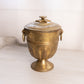 Large Brass Lidded Dish with Flower Finial and Lion Head Handles