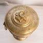 Large Brass Lidded Dish with Flower Finial and Lion Head Handles