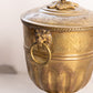 Large Brass Lidded Dish with Flower Finial and Lion Head Handles