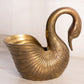 Large Brass Swan Planter with Head Down and Detailed Wing Details