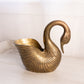 Large Brass Swan Planter with Head Down and Detailed Wing Details