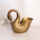 Large Brass Swan Planter with Head Down and Detailed Wing Details