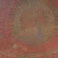 Large Brass Tray with Peacock Design, Red Enamel, and 2 Handles