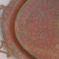 Large Brass Tray with Peacock Design, Red Enamel, and 2 Handles