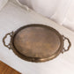 Large Brass Tray with Peacock Design, Red Enamel, and 2 Handles