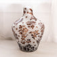 Large Brown and Clear Frosted Glass Vase with Floral Designs