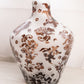 Large Brown and Clear Frosted Glass Vase with Floral Designs