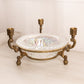 Large Circular Brass Bowl Stand with 3 Taper Candleholders