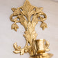 Large Gold Tone Brass Wall Sconce with Floral Designs