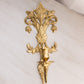 Large Gold Tone Brass Wall Sconce with Floral Designs