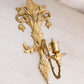 Large Gold Tone Brass Wall Sconce with Floral Designs