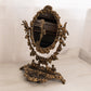 Large Gold Tone Cast Iron Oval Floral Standing Mirror w/ Bird Accents