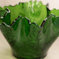Vintage Large Green Glass Tulip Floral Textured Bowl with Ruffle Edge