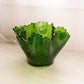 Vintage Large Green Glass Tulip Floral Textured Bowl with Ruffle Edge