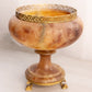 Muted Red Brown Alabaster Stone Compote with Gold Tone Accents