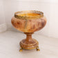 Muted Red Brown Alabaster Stone Compote with Gold Tone Accents