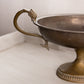 Large Oval Brass Pedestal Bowl with Fish Handles