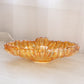 Vintage Large Oval Orange Iridescent Glass Bowl w/ Fancy Designs