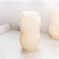 Medium Alabaster Stone Vase Cream Grey with Linear Designs