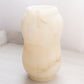 Medium Alabaster Stone Vase Cream Grey with Linear Designs