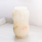 Medium Alabaster Stone Vase Cream Grey with Linear Designs