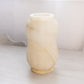 Medium Alabaster Stone Vase Cream Grey with Linear Designs