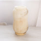 Medium Alabaster Stone Vase Cream Grey with Linear Designs