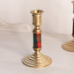 Medium Brass Candlestick with Plaid Fabric on Stem