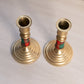 Medium Brass Candlestick with Plaid Fabric on Stem