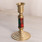 Medium Brass Candlestick with Plaid Fabric on Stem