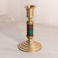 Medium Brass Candlestick with Plaid Fabric on Stem