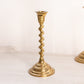 Medium Brass Candlestick with Spiral Stem and Hexagonal Top