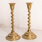 Medium Brass Candlestick with Spiral Stem and Hexagonal Top