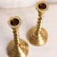 Medium Brass Candlestick with Spiral Stem and Hexagonal Top