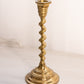 Medium Brass Candlestick with Spiral Stem and Hexagonal Top