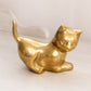 Medium Brass Cat with Head and Tail Up Figurine