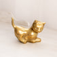 Medium Brass Cat with Head and Tail Up Figurine