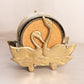 Medium Brass Duck Caddy with 6 Gold Tone Metal and Cork Coasters