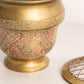 Medium Brass Enameled Lidded Flower Frog Vase with Floral Designs