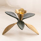 Medium Brass Floral Candleholder with Green Leaf Details