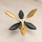 Medium Brass Floral Candleholder with Green Leaf Details