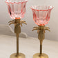 Medium Brass Pineapple Candleholder with Pink Glass Votive Cup