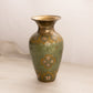 Medium Brass Vase with Green and Gold Enameled Floral Details