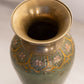 Medium Brass Vase with Green and Gold Enameled Floral Details