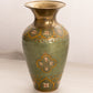Medium Brass Vase with Green and Gold Enameled Floral Details