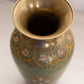 Medium Brass Vase with Green and Gold Enameled Floral Details