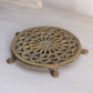 Medium Circular Brass Trivet with Ornate Designs and 5 Feet